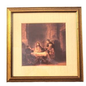 Vintage Rembrandt "Supper at Emmaus, 1648" Miniature Framed Print 6.5"X6.5"X0.5"